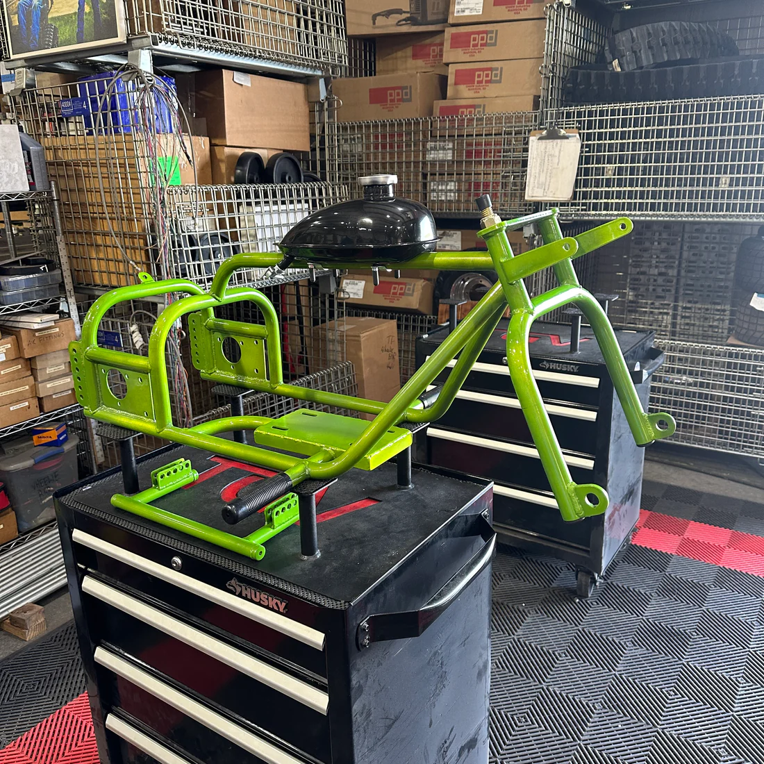 Custom mini trike frames and rolling chassis in the TGV workshop